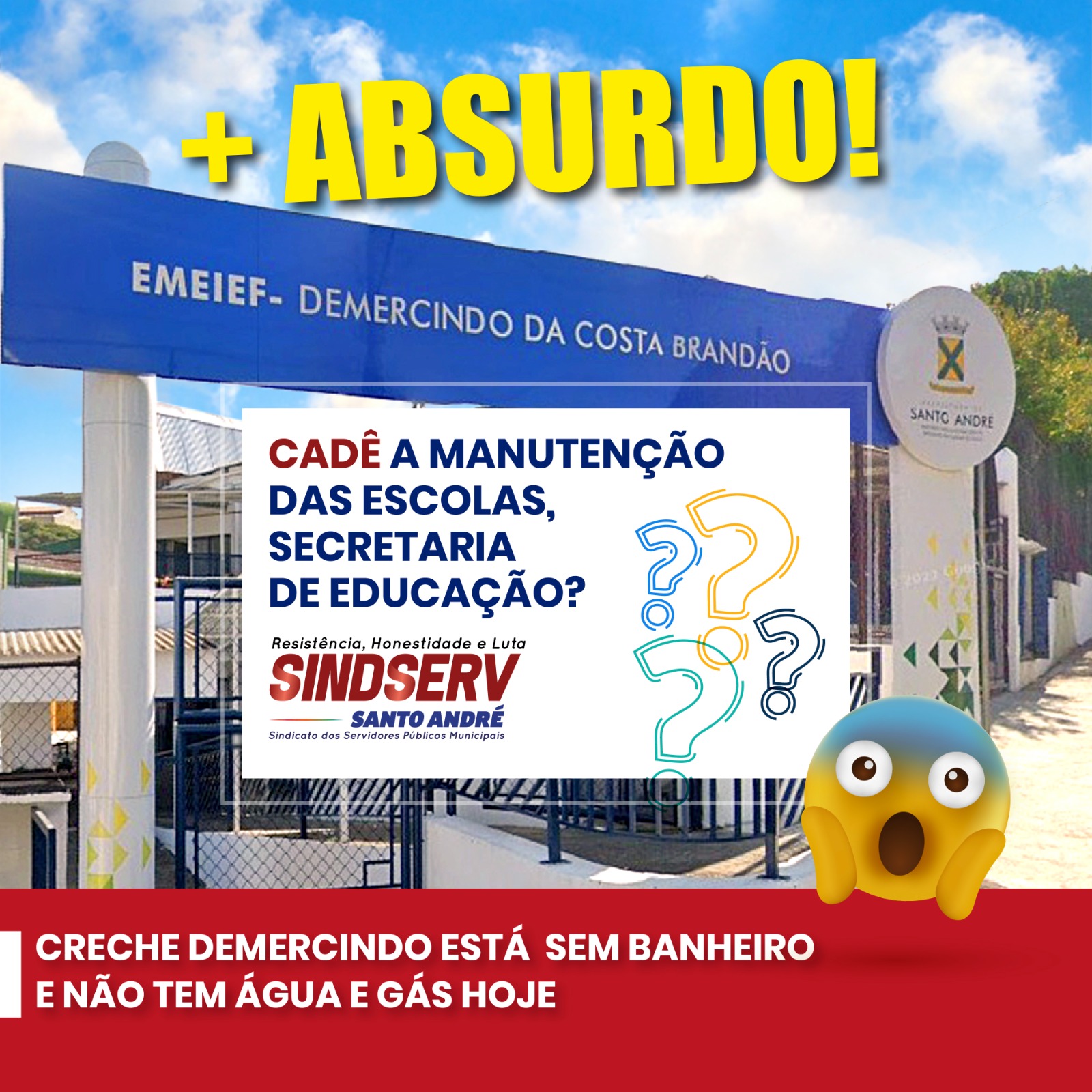 Imagem de Sindserv Santo André denuncia falta de banheiro, água e gás na Creche Demercindo 