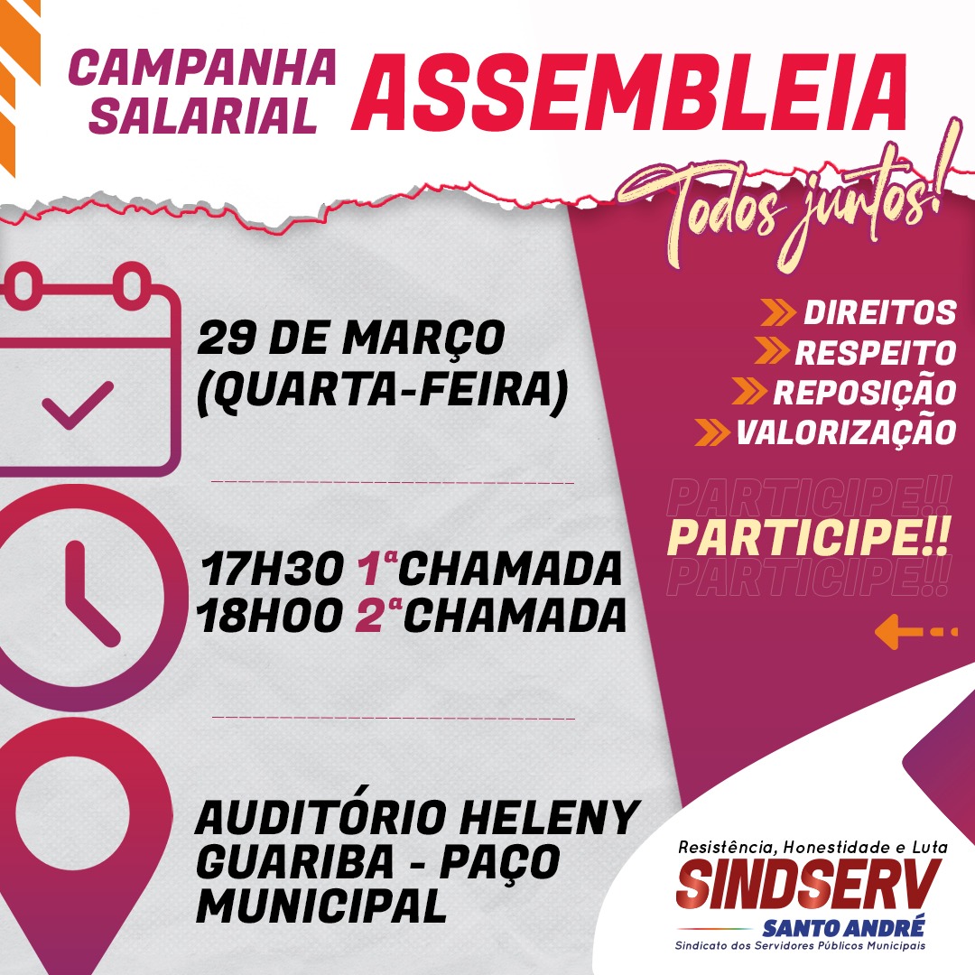 Imagem de Participe da Assembleia do Sindserv Santo André da Campanha Salarial no dia 29 março