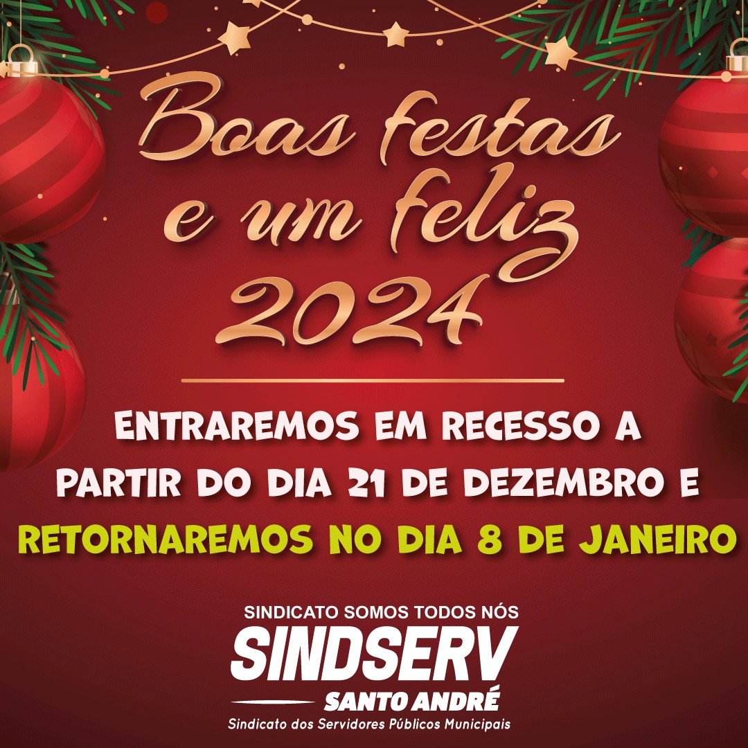 Imagem de Recesso de final de ano: Sindserv retornará atividades em 8 de janeiro