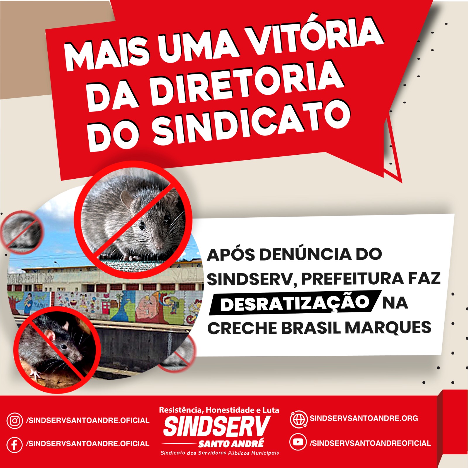 Imagem de  Após denúncia do Sindicato, Prefeitura faz desratização na Creche Brasil Marques
