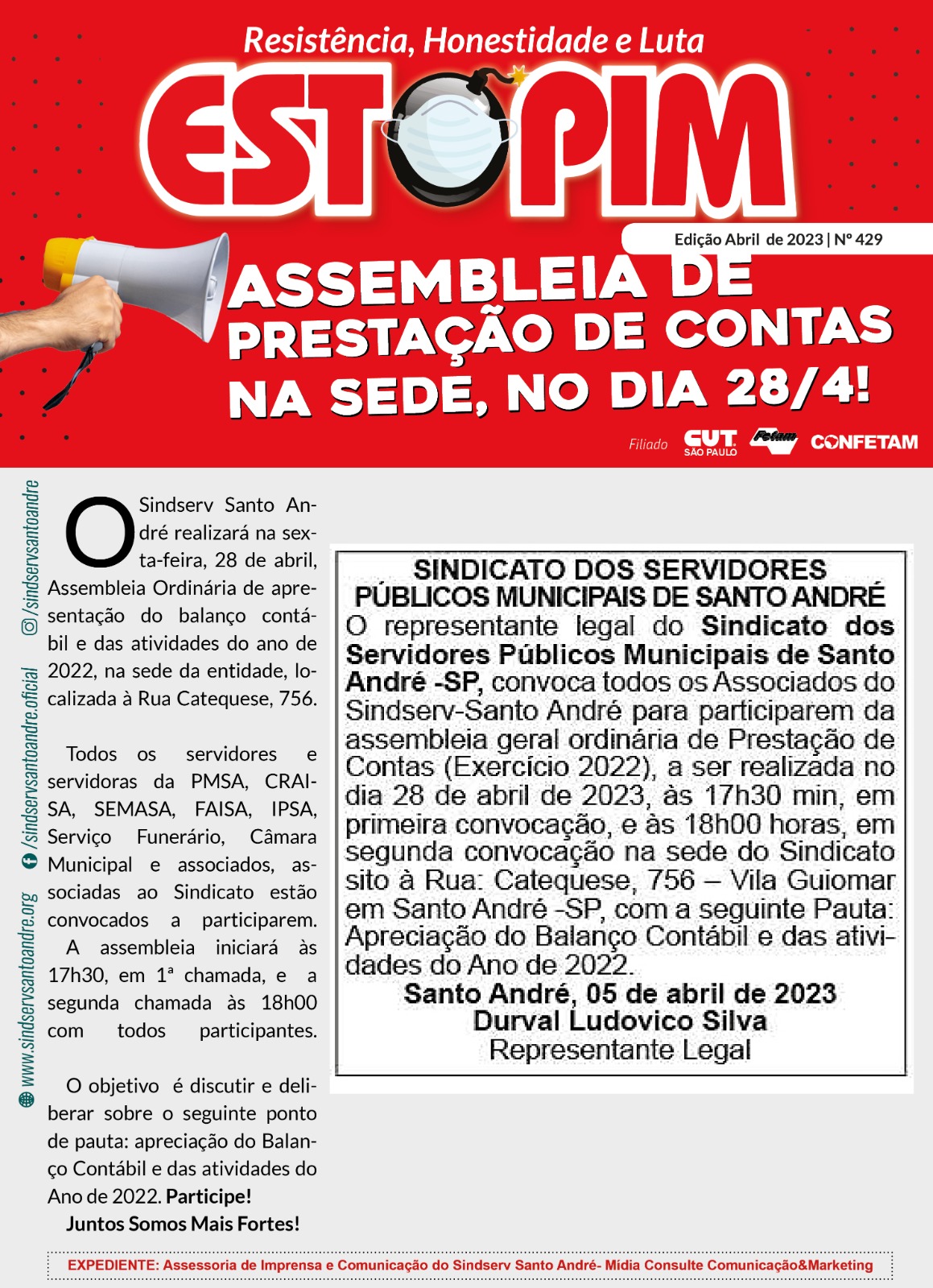 Imagem de Dia 28 de abril: Participe da Assembleia de Prestação de Contas