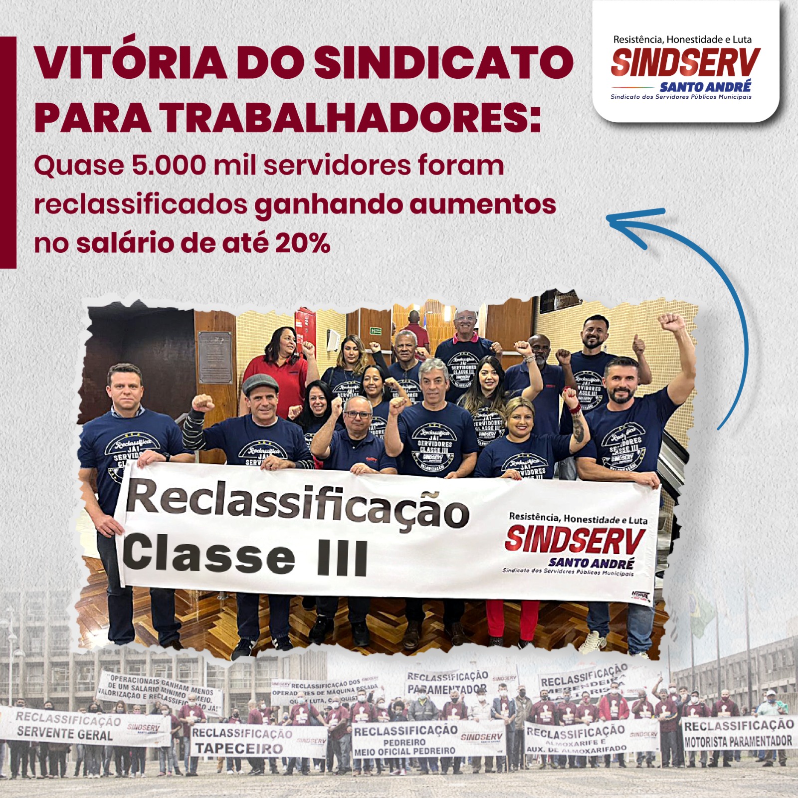 Imagem de Vitória do Sindicato para servidores: Quase 5.000 mil servidores foram reclassificados ganhando aumentos  de até 20%