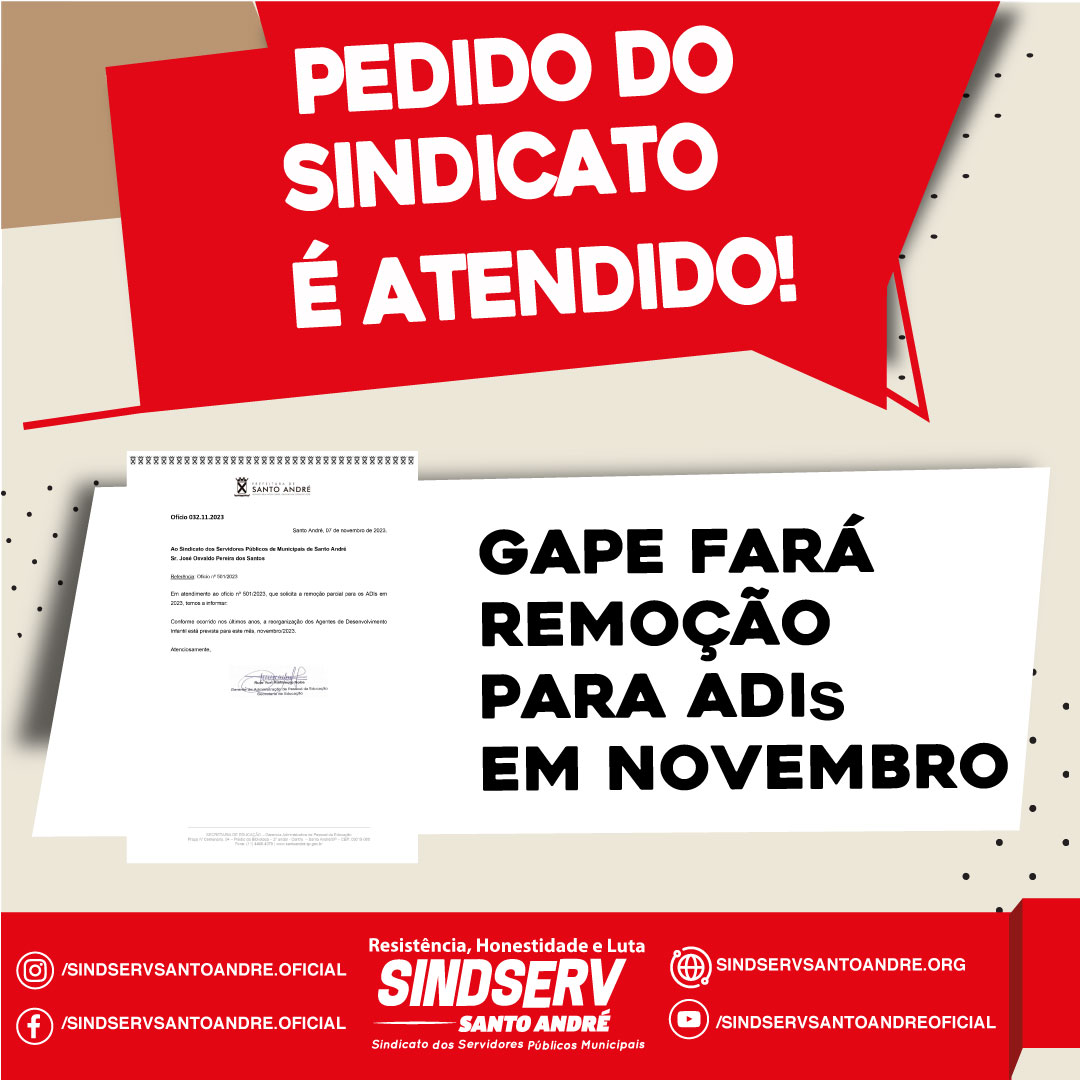 Imagem de GAPE atende Sindicato e fará remoção dos ADI(s) nesse mês de novembro 
