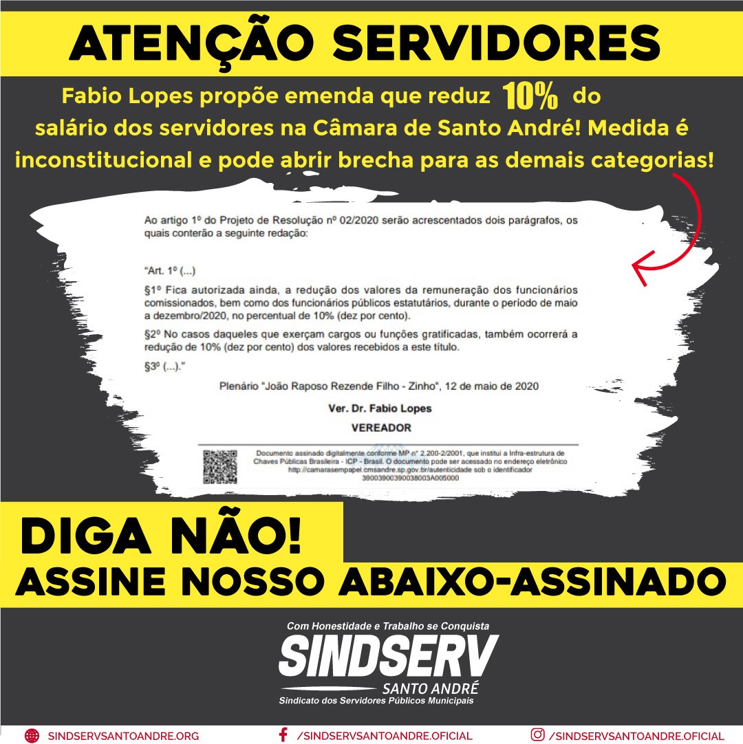 Imagem de Sindicato divulga abaixo-assinado online contra emenda de Fábio Lopes que prevê redução no salário dos servidores da Câmara 