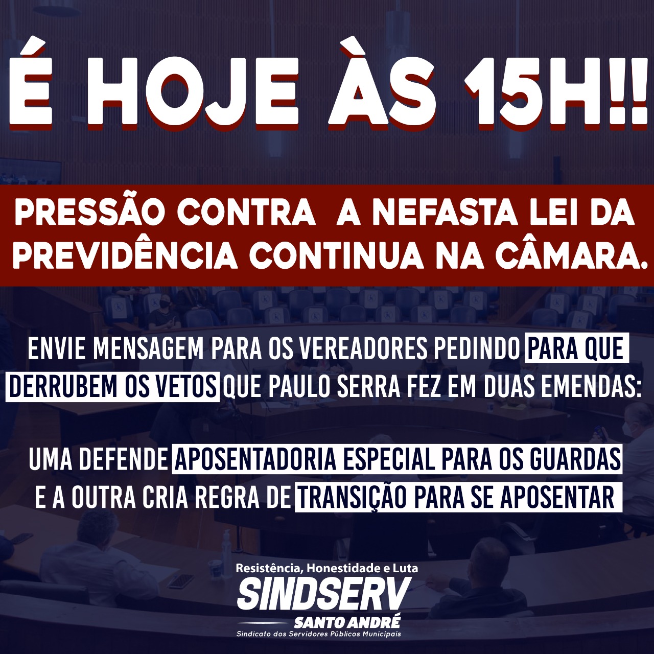 Imagem de Lei da Previdência:  Vamos pressionar os vereadores a derrubarem emendas

