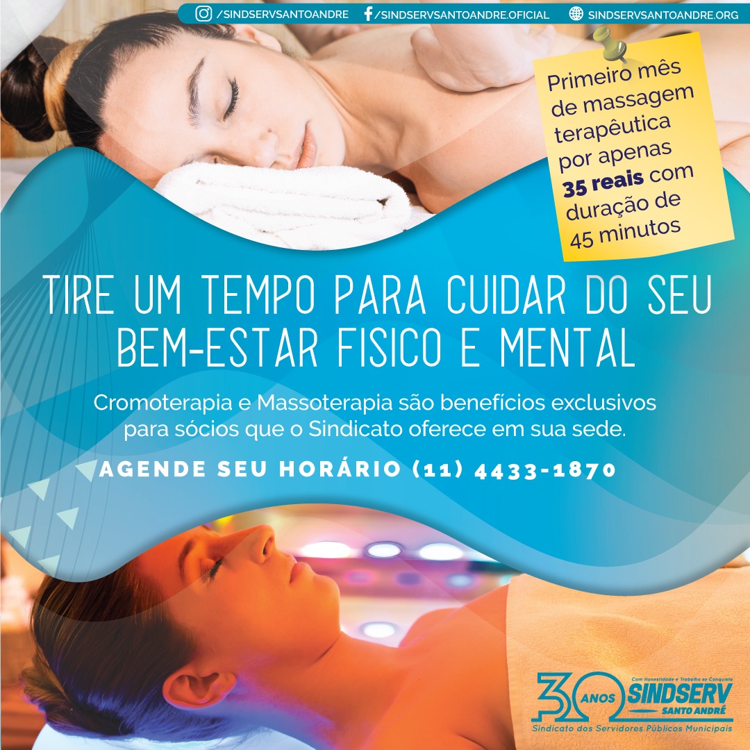 Imagem de Sindserv Santo André oferece para sócios massoterapia e cromoterapia