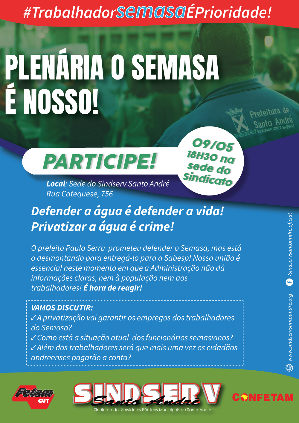 Imagem de Participe da Plenária “Semasa é Nosso” no dia 9/5