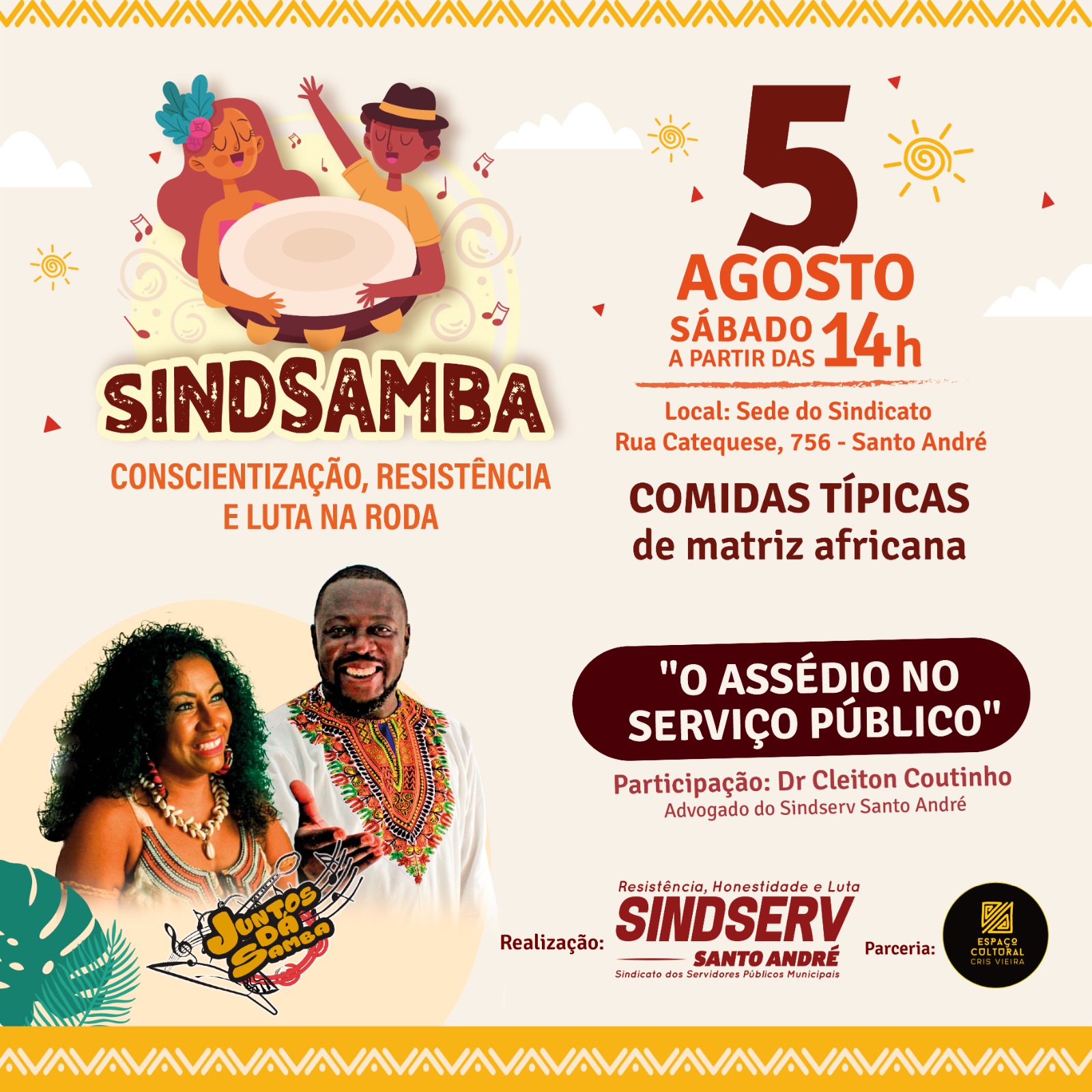 Imagem de Sindicato e Grupo musical realizarão Sindsamba Conscientização, Resistência e Luta na roda no dia 5 de agosto 
